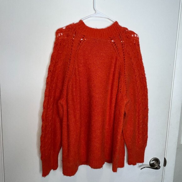 J.Crew Womens Orange Cable Knit  Poinele Sweater With Popcorn Flowea Sweater 3x - Picture 5 of 9